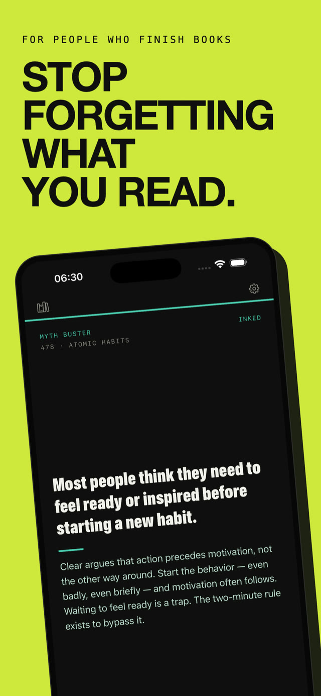 Kern flashcard from Atomic Habits — audiobook retention without highlights or notes