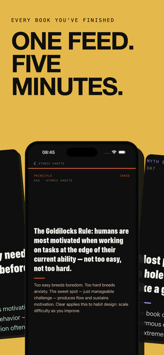 Kern review feed showing a spaced repetition card from Atomic Habits