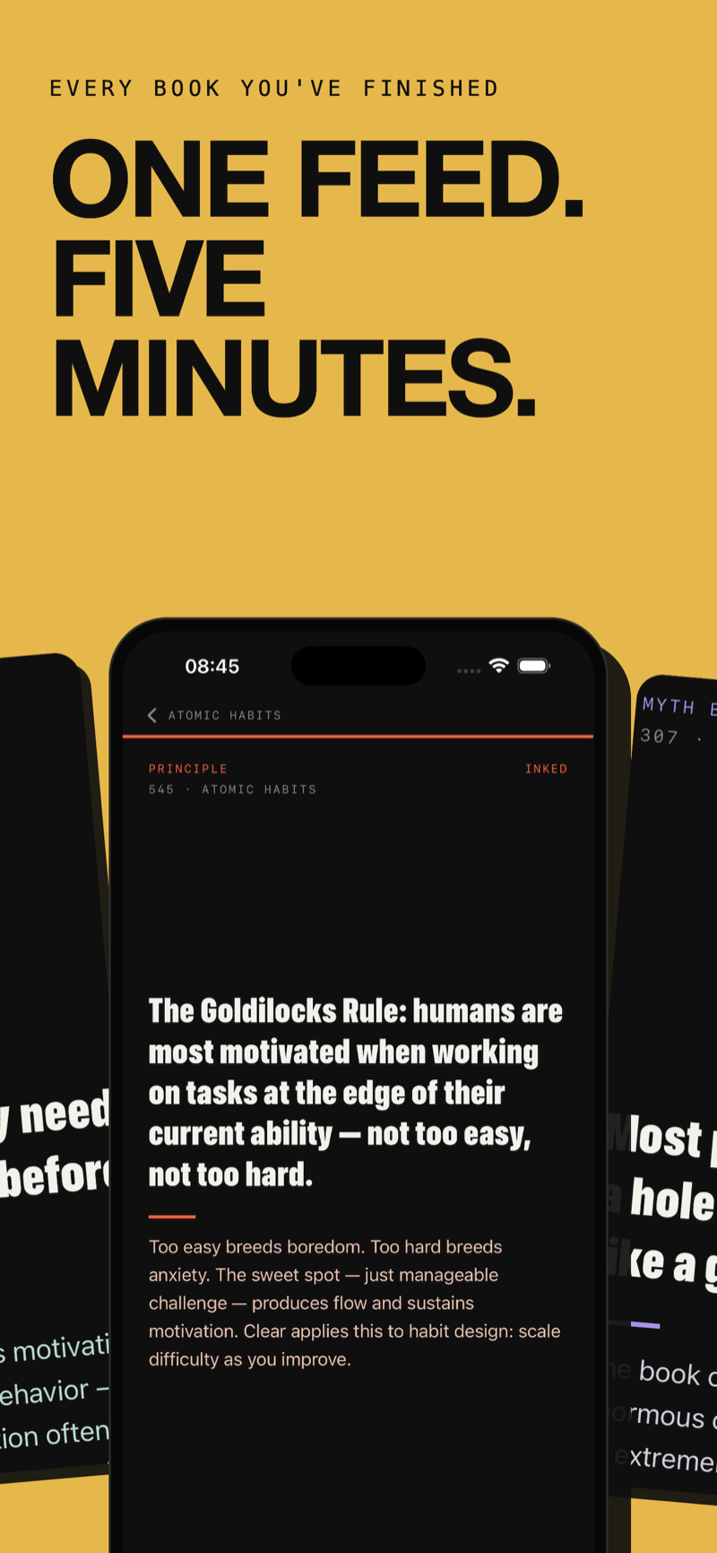 Kern review feed showing a spaced repetition card from Atomic Habits